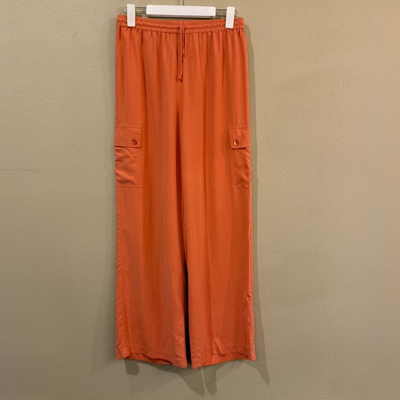 Good Clothes Collections Pants - Good Clothes Collections Womens Vintage 100% Silk Cargo Pants Orange Wide Leg 10